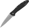 Kershaw Leek 1660SWBLK assisted opening knife showing the stonewashed Sandvik 14C28N blade and black aluminum handle.