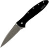 Kershaw Leek Assisted Opening Knife (1660SWBLK)- 3.00" Stonewashed Sandvik 14C28N Drop Point Blade, Black Aluminum Handle