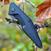 Brous blades Division linerlock Flipper, 4.5" Acid Stonewash D2 Steel Drop Point Plain Blade, Black Polymer Handle