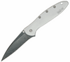Kershaw Leek Assisted Opening Knife (1660DAM)- 3.00" Damascus Drop Point Blade, Gray Stainless Steel Handle
