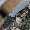 Kershaw Scallion Assisted Opening Knife (1620DAM)- 2.40 Damascus Drop Point Blade, Gray Aluminum Handle