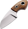 Boker Plus Gnome Olive (02BO238) 2.20" 440C Satin Sheepsfoot Plain Blade, Olive Wood Handle, Brown Leather Sheath