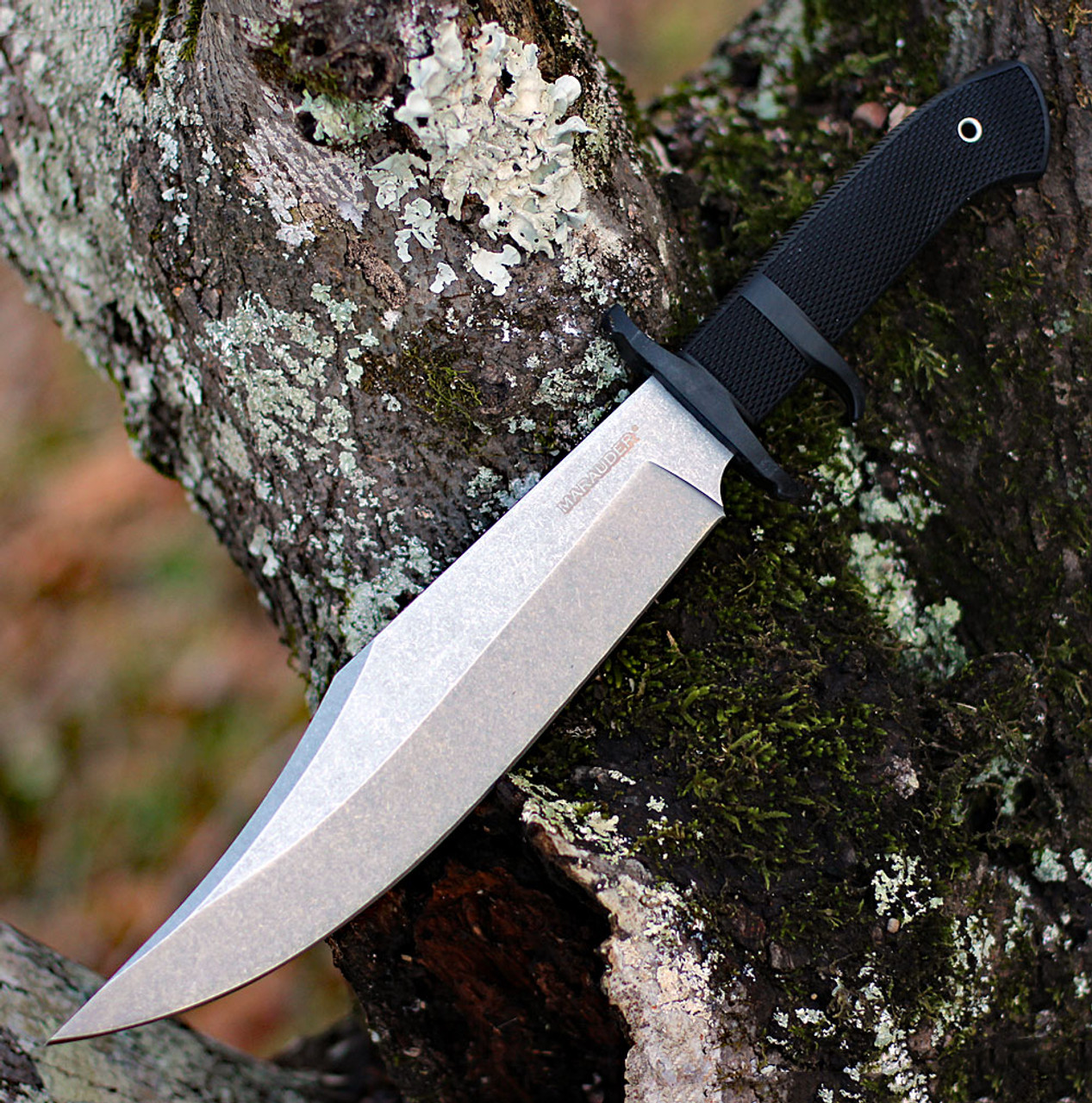 Cold Steel Marauder (CS39LSWBA) 9" AUS-8A Stonewashed Clip Point Plain Blade, Black Kraton Handle