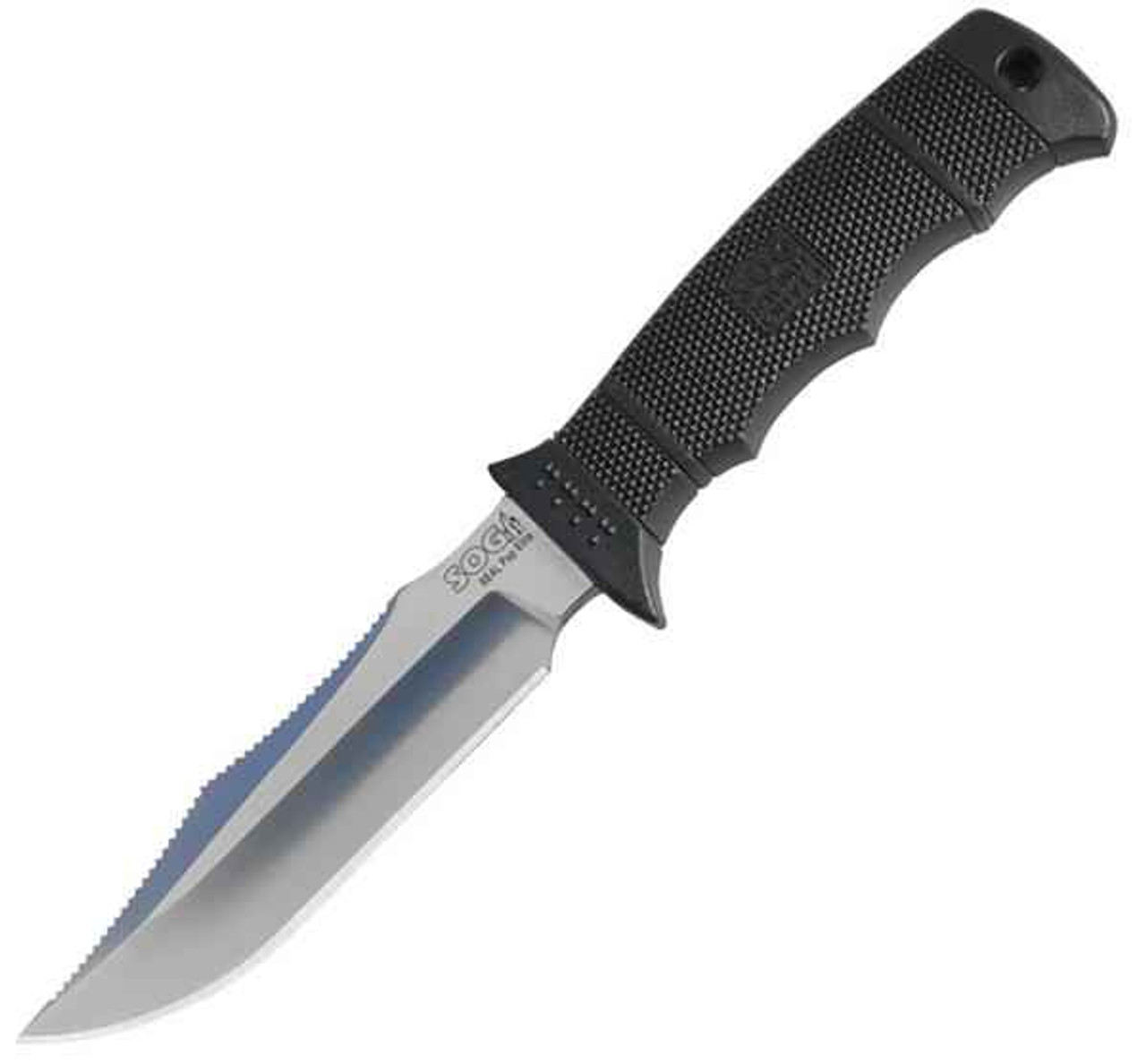 SOG Seal Pup Elite, Polished Plain Blade, Zytel Handle, Black Nylon MOLLE belt sheath