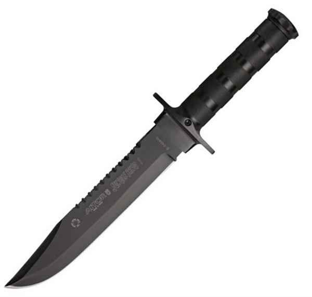 Aitor 16016 Jungle King I & Survival Kit, 8.12" SS Plain Blade, Black SS Handle, OD Green Nylon Sheath