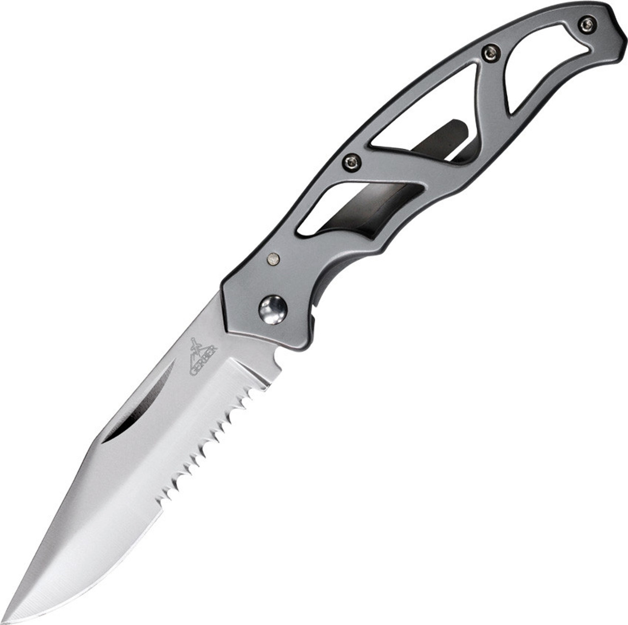 Gerber Mini Paraframe Framelock, High Carbon SS Serrated Blade, SS Handle