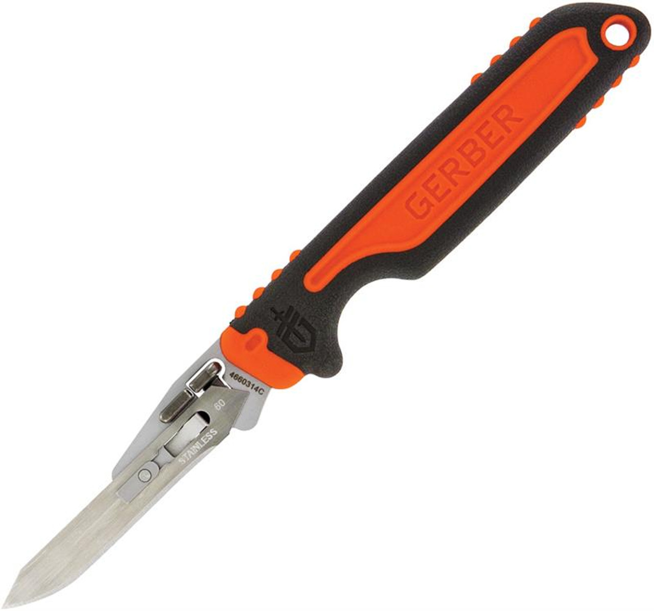 Gerber Vital 7.2 in. Fixed Blade, Replaceable 6 Razor Blades, Orange Rubber Handles, Nylon Sheath