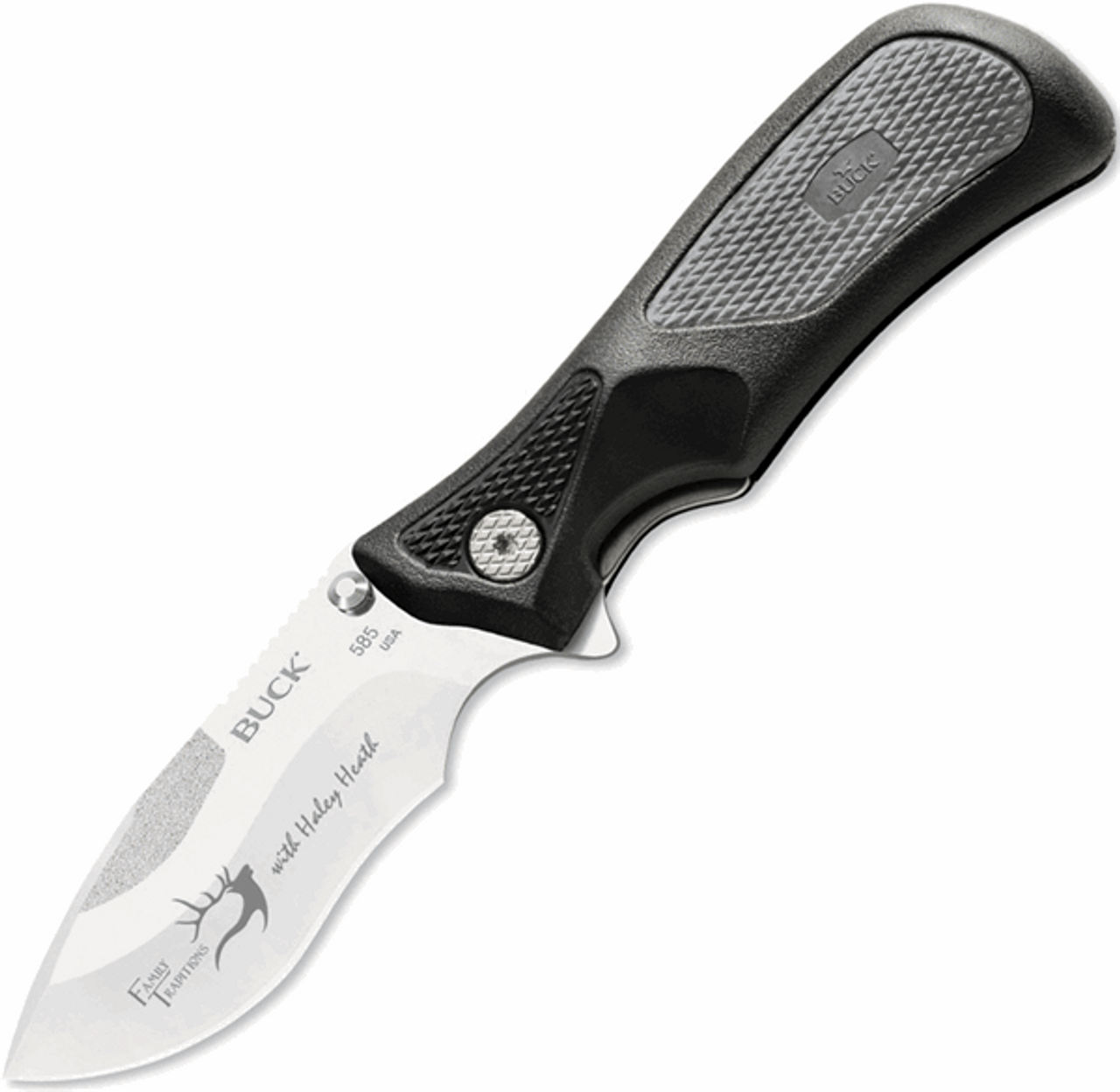 Buck 585GYSHH ErgoHunter Adrenaline, Haley Heath, 3"420HC Plain Blade, Nylon with Rubber Inlay