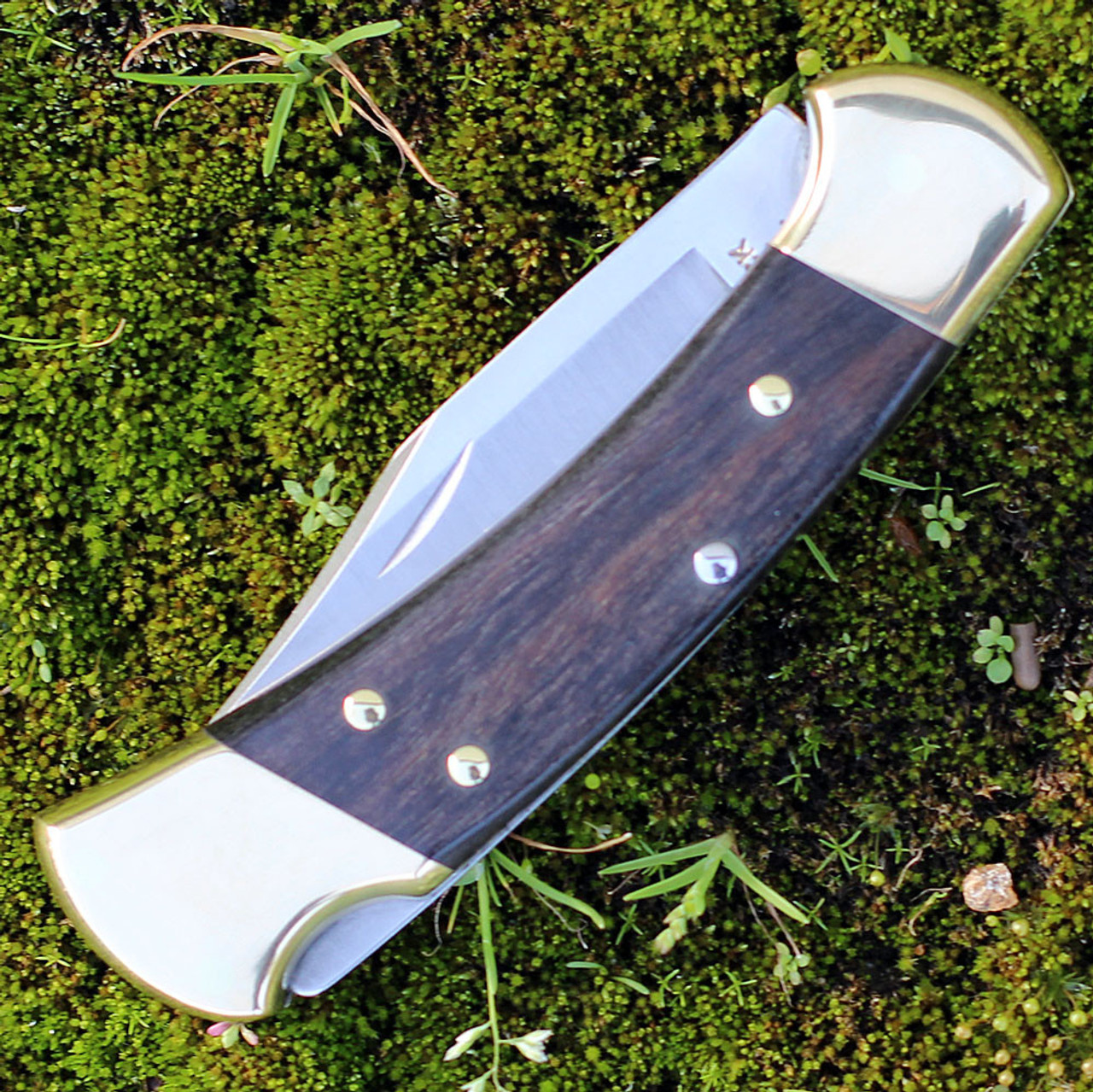 Buck 112 Ranger - (BU112BRS) 3" 420HC Satin Clip Point Plain Blade, Ebony Hardwood Handle
