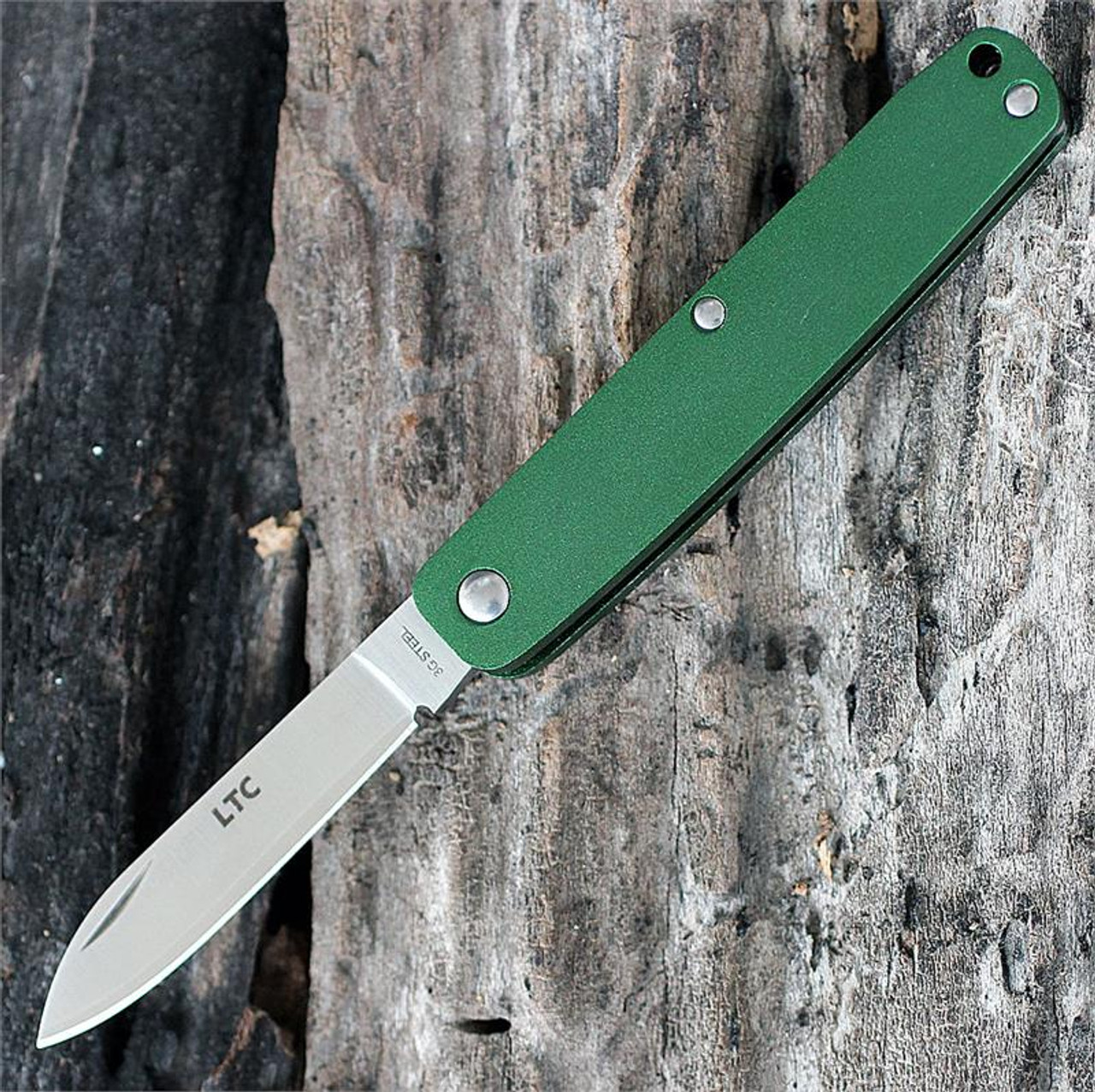 Fallkniven Legal to Carry Pen Knife (LTCGR) 2.3" 3G Satin Drop Point Plain Blade, Green Aluminum Handle