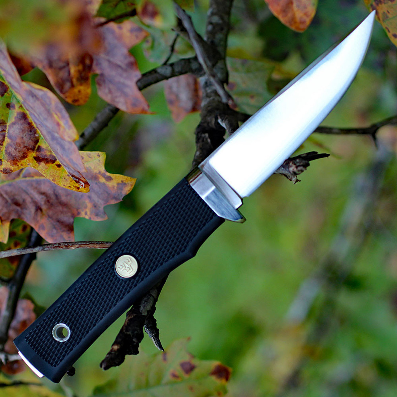 Fallkniven Tre Kronor (FNTK2Z) 4" 3G Satin Straight Back Plain Blade, Black Thermorun Handle, Zytel Sheath