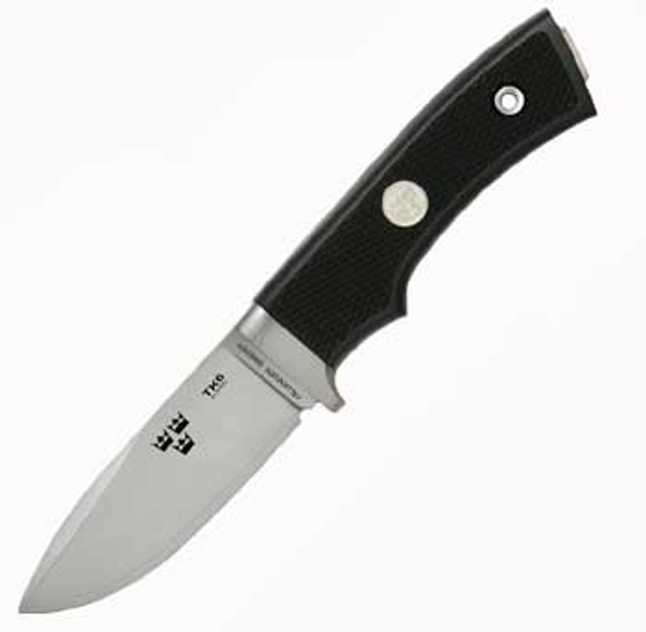 Fallkniven Tre Kronor Hunter (TK6) 3" 3G Satin Drop Point Plain Blade, Black Thermorun Handle, Leather Sheath