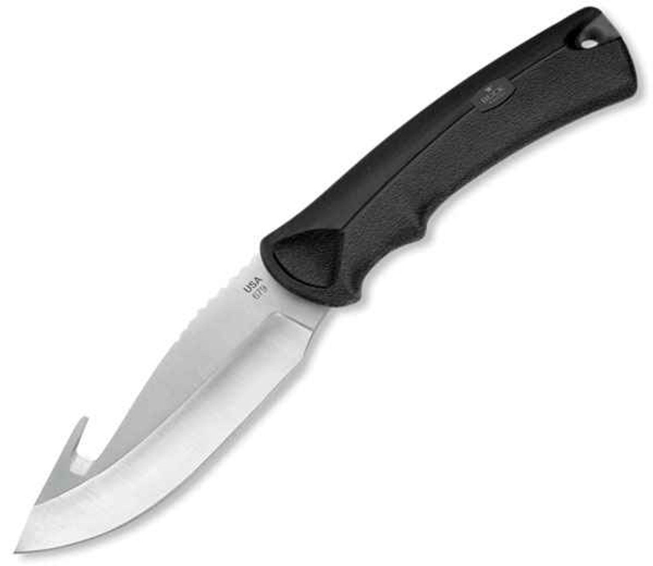 Buck Bucklite MAX (BU679BKG) 4" 420HC Satin Guthook Plain Blade, Black Rubber Handle