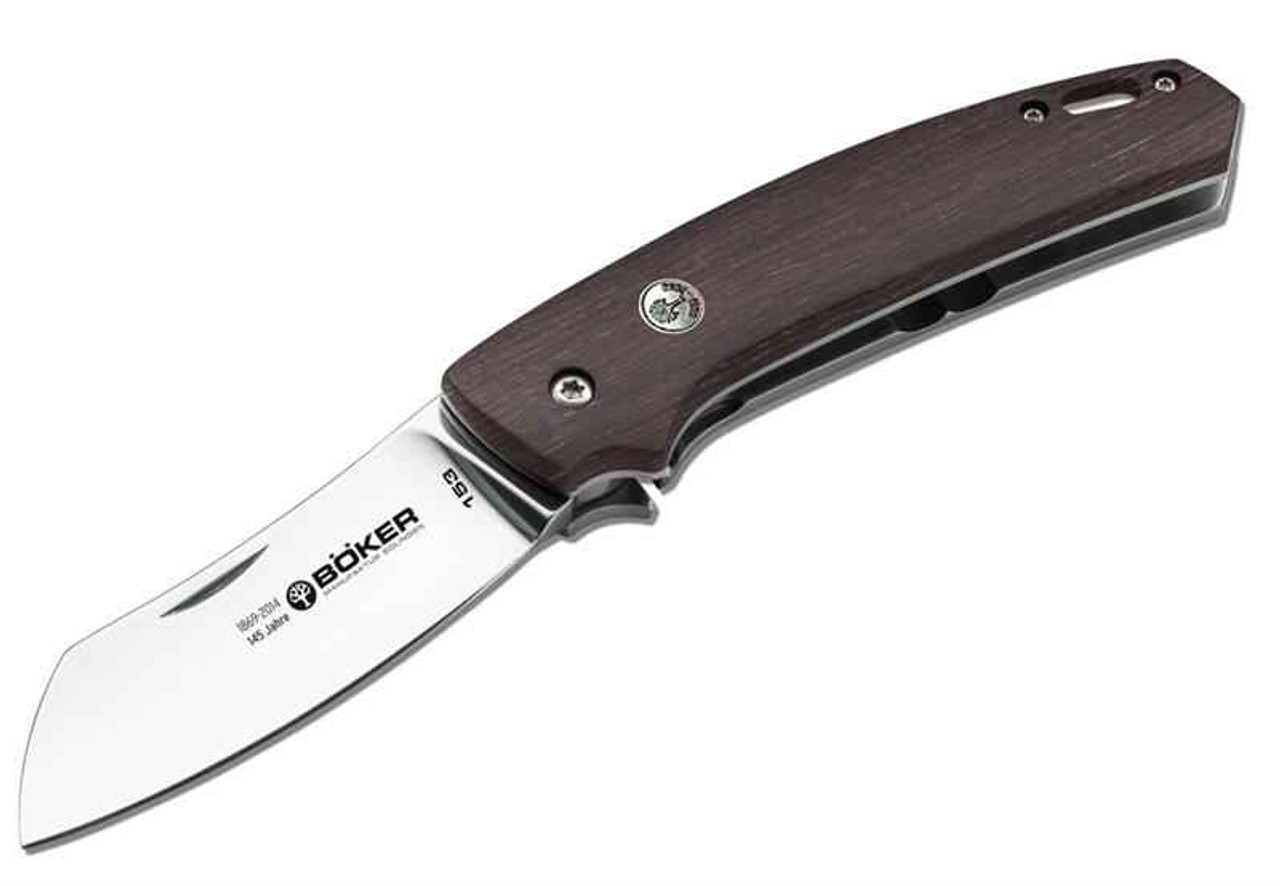 Boker 145th Anniversary Haddock (BO02903) 3.375" Bohler N690 Wharncliffe PLain Blade, Grenadill Wood Handle