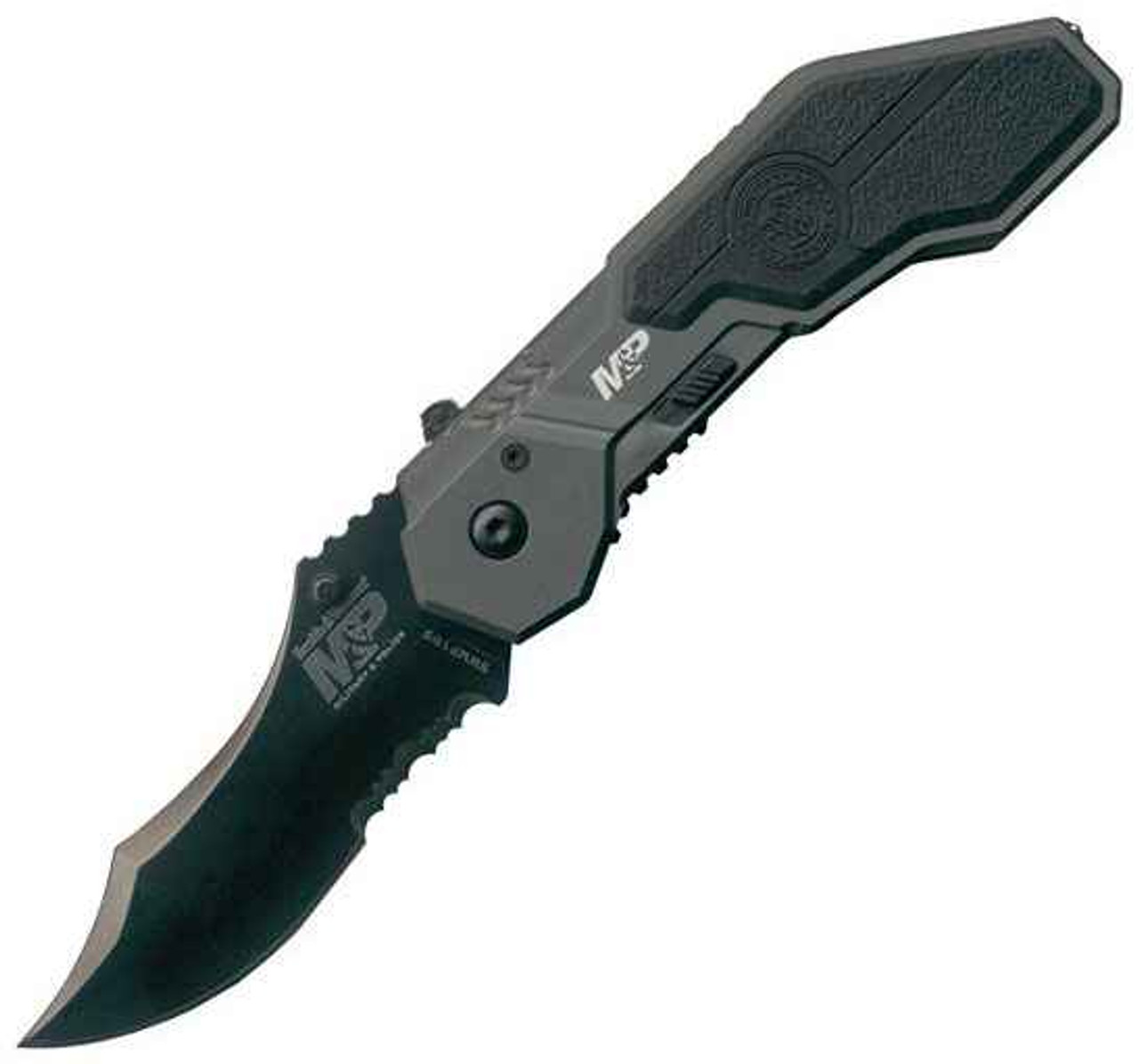 Smith & Wesson Military Police Magic Assisted Scoop Back Drop Point, Black Blade, Combo Edge