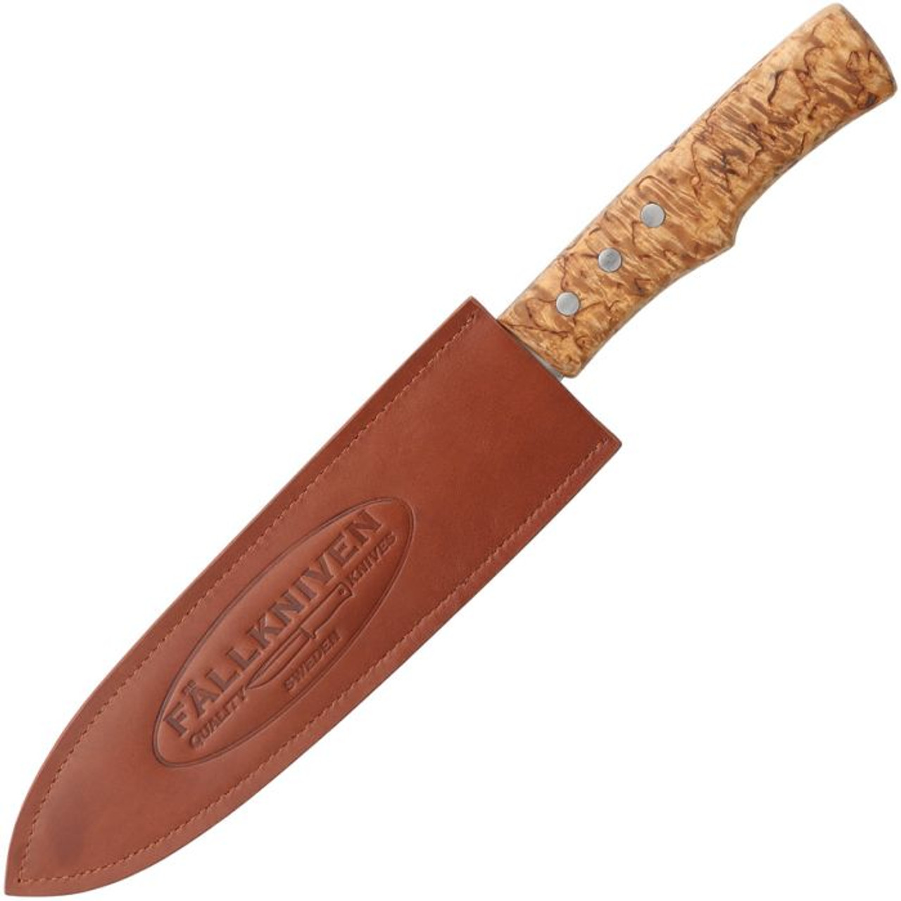 Fallkniven Erna Barbeque Knife (SK18) 7" Lam.CoS Satin Drop Point Plain Blade, Curly Birch Handle