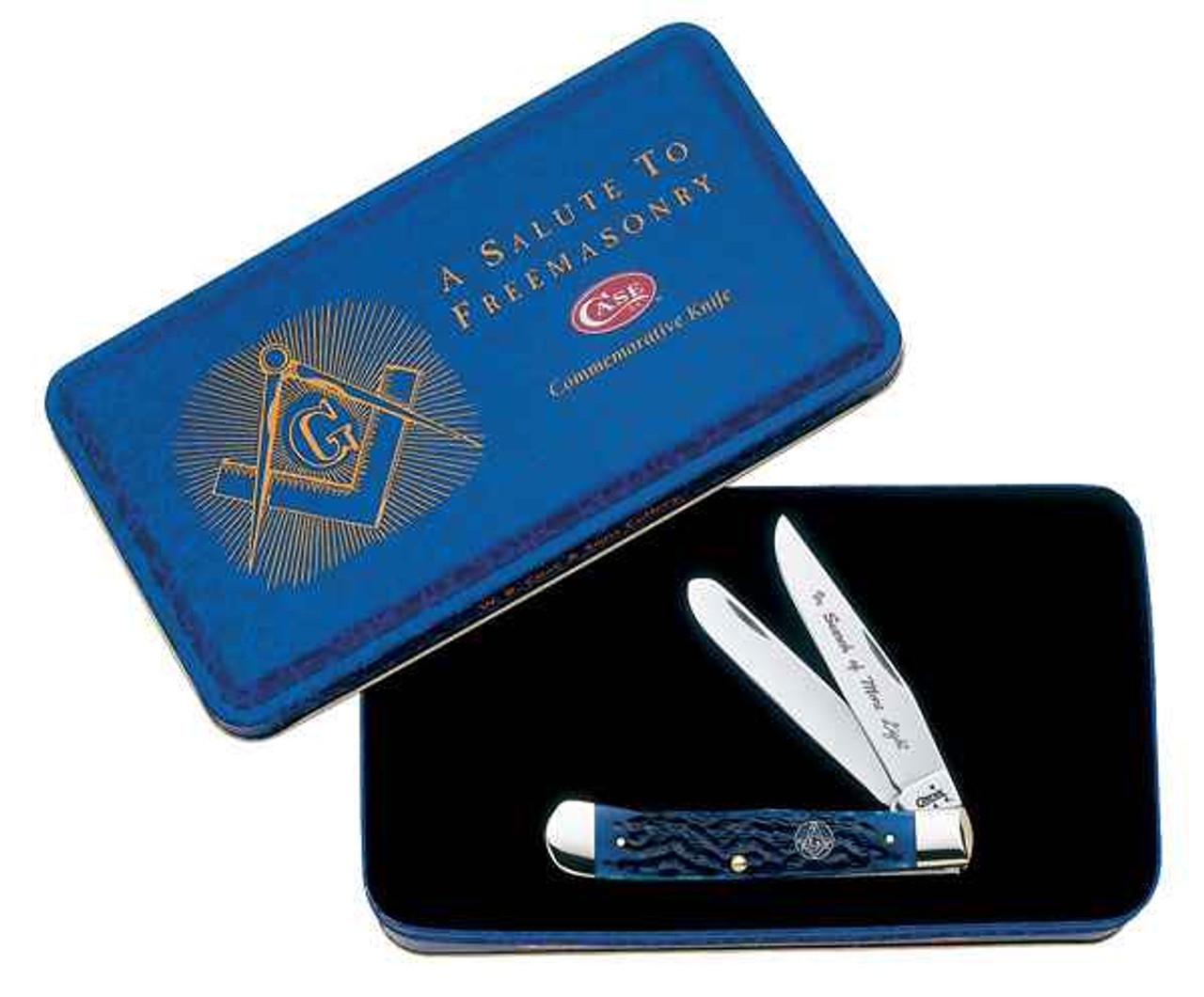 Case 1058 Masonic Trapper Gift Set, Jigged Blue Bone Handle (6254 SS)
