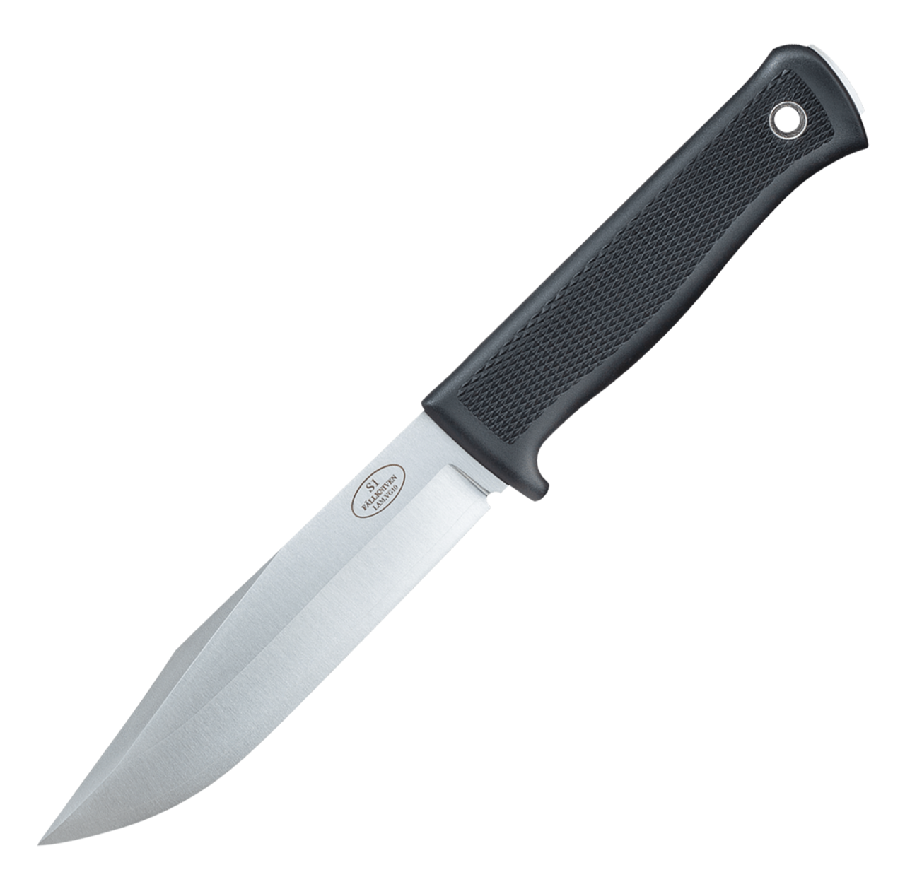 Fallkniven S1 Forest Knife (S1Z) 5.13" VG-10 Satin Clip Point Plain Blade, Black Thermorun Handle, Black Zytel Sheath