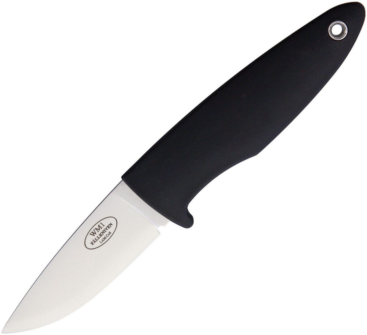 Fallkniven WM1 Sporting Knife (WMZ) 2.75" VG-10 Satin Drop Point Plain Blade, Black Thermorun Handle, Black Zytel Sheath