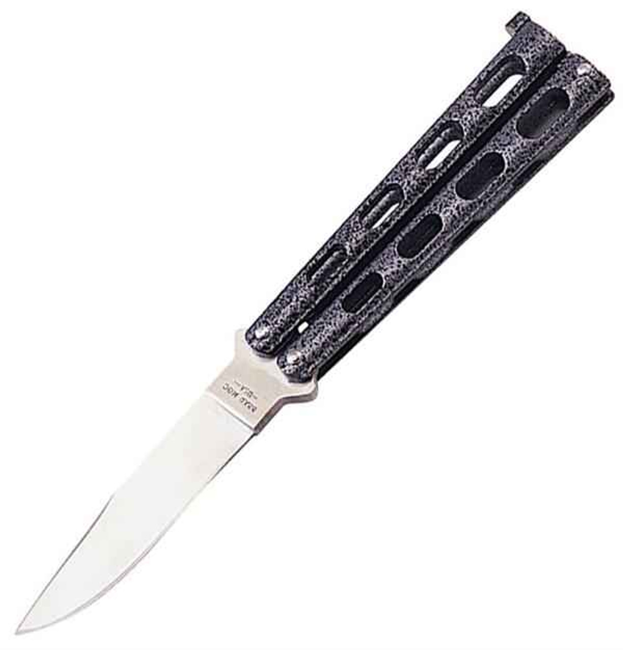 Bear & Son Small Butterfly (BC113) 2.77" 440 Stainless Steel Satin Drop Point Plain Blade, Silver Vein Die Cast Metal Handles