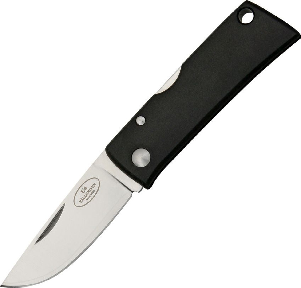 Fallkniven U4 Wolfs Tooth Lockback (U4) 2" 3G Satin Clip Point Plain Blade, Black Zytel Handle, Lockback