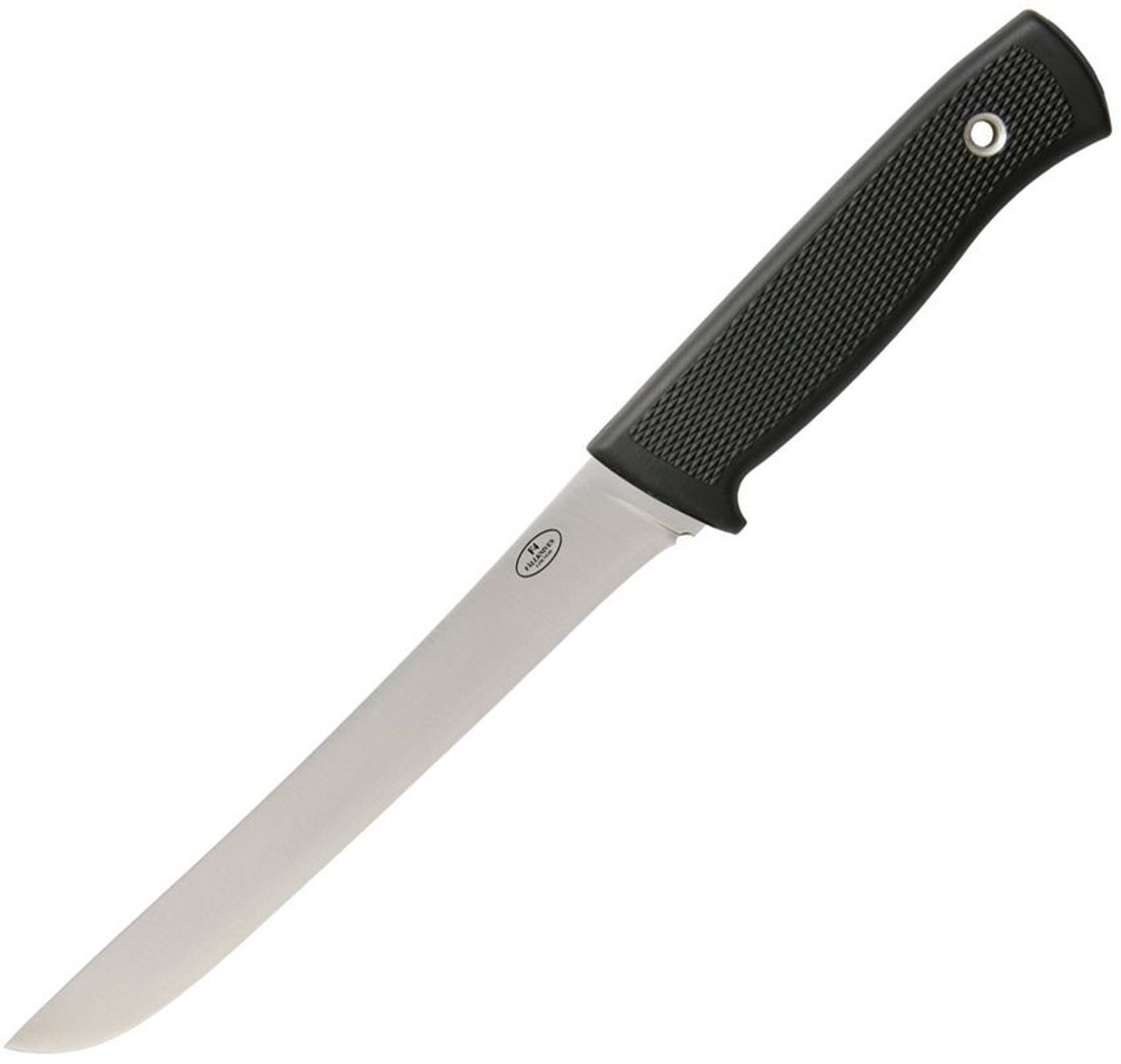 Fallkniven F4 Quartering / Filleting Knife (F4Z) 6" VG-10 Satin Trailing Point Plain Blade, Black Thermorun Handle, Black Zytel Handle