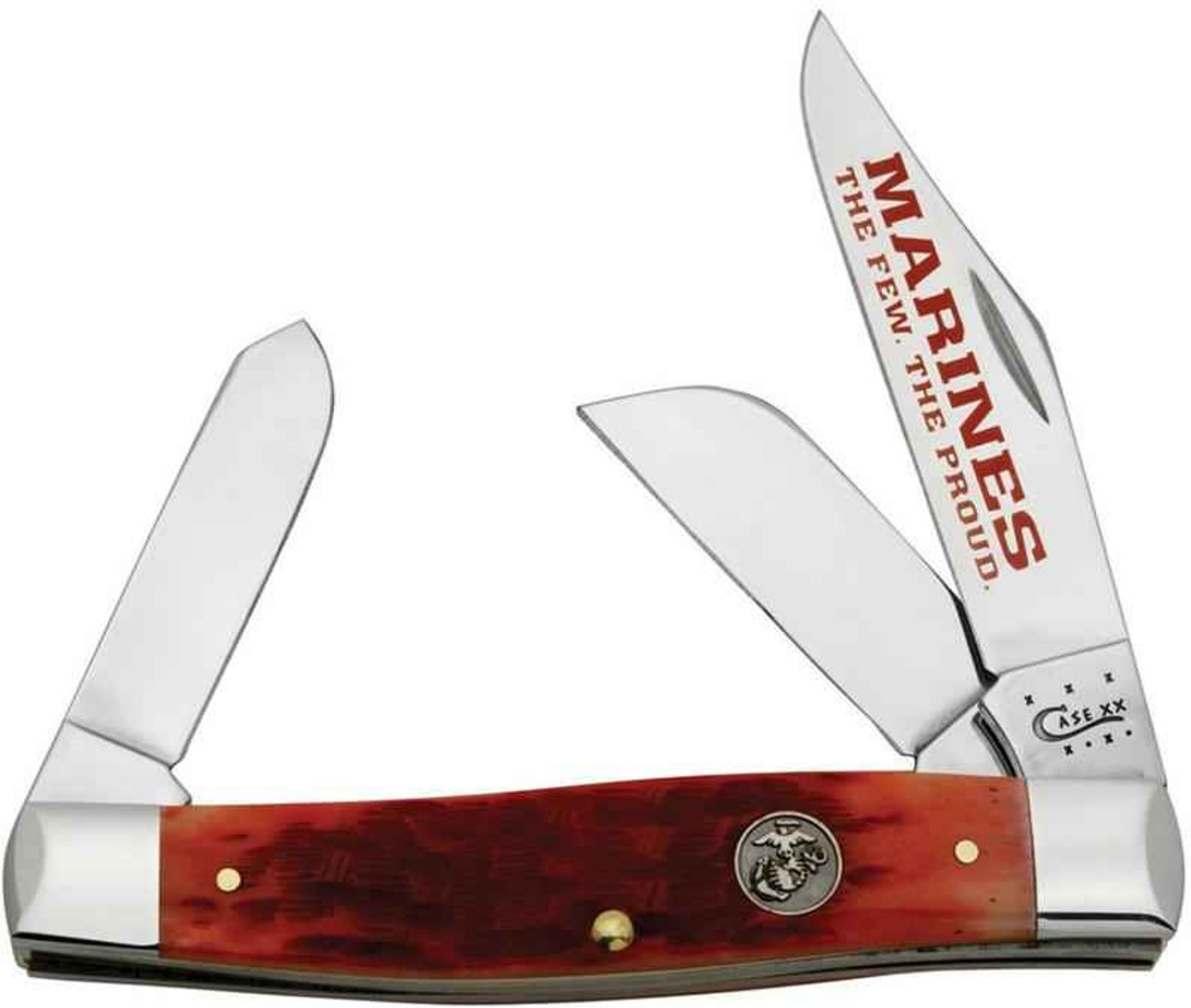 Case 13173 US Marine Corps Large Stockman, Peach Seed Jigged Dark Red Bone Handle (6375 SS)