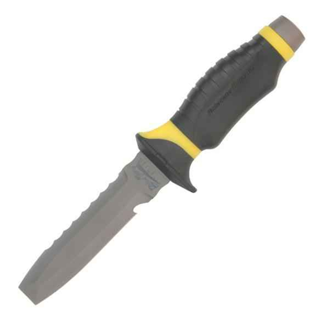 Underwater Kinetics Blunt Tip Dive Knife Blue Tang Titanium, Black and yellow handle with soft rubber thumb guard