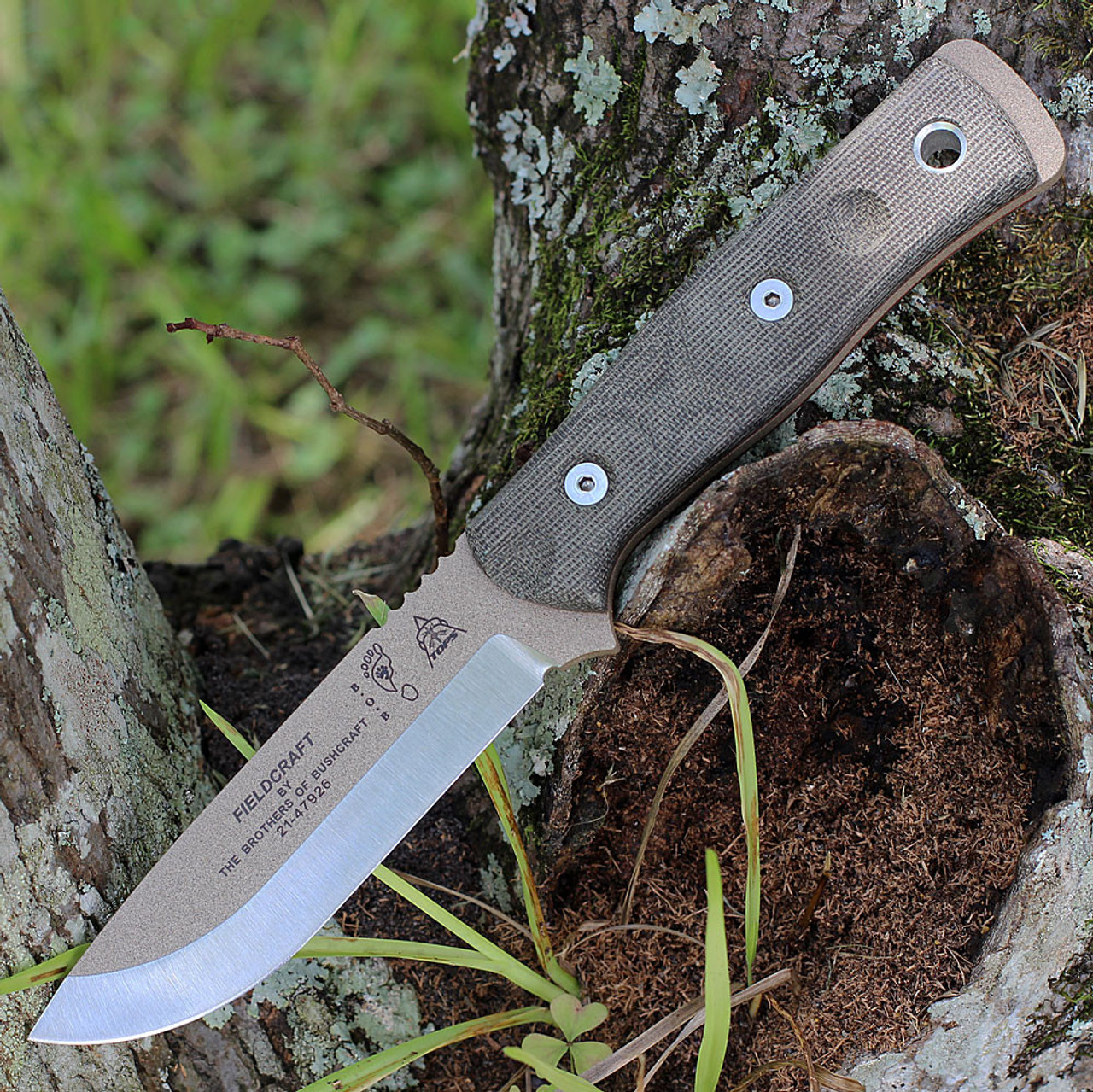 TOPS BROSTAN B.O.B. Fieldcraft, 4.75" 1095 Plain Blade, Green Canvas Micarta Handle-Kydex Sheath