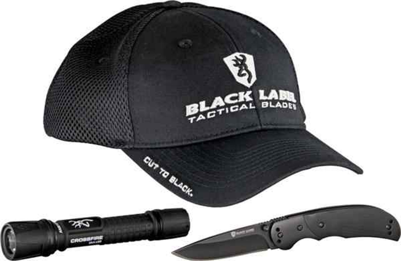 Browning BR136BL Cut to Black Combo, Knife, Flashlight, Hat