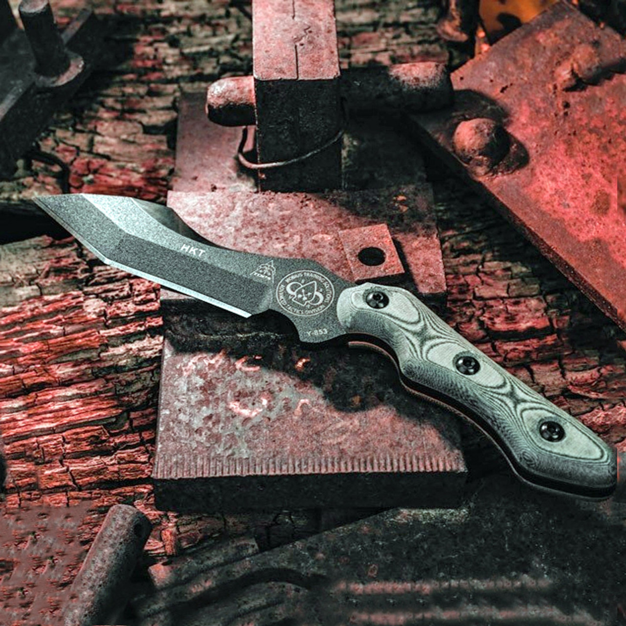 TOPS Knives HKT (Hunter Killer Tracker) Blk Linen Micarta (4" 1095 Blk) HKT-01