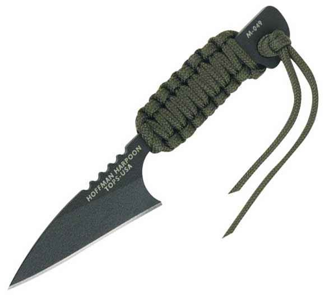 Tops Hoffman Harpoon Mini, OD Green Cord Wrapped, Leather Neck Sheath