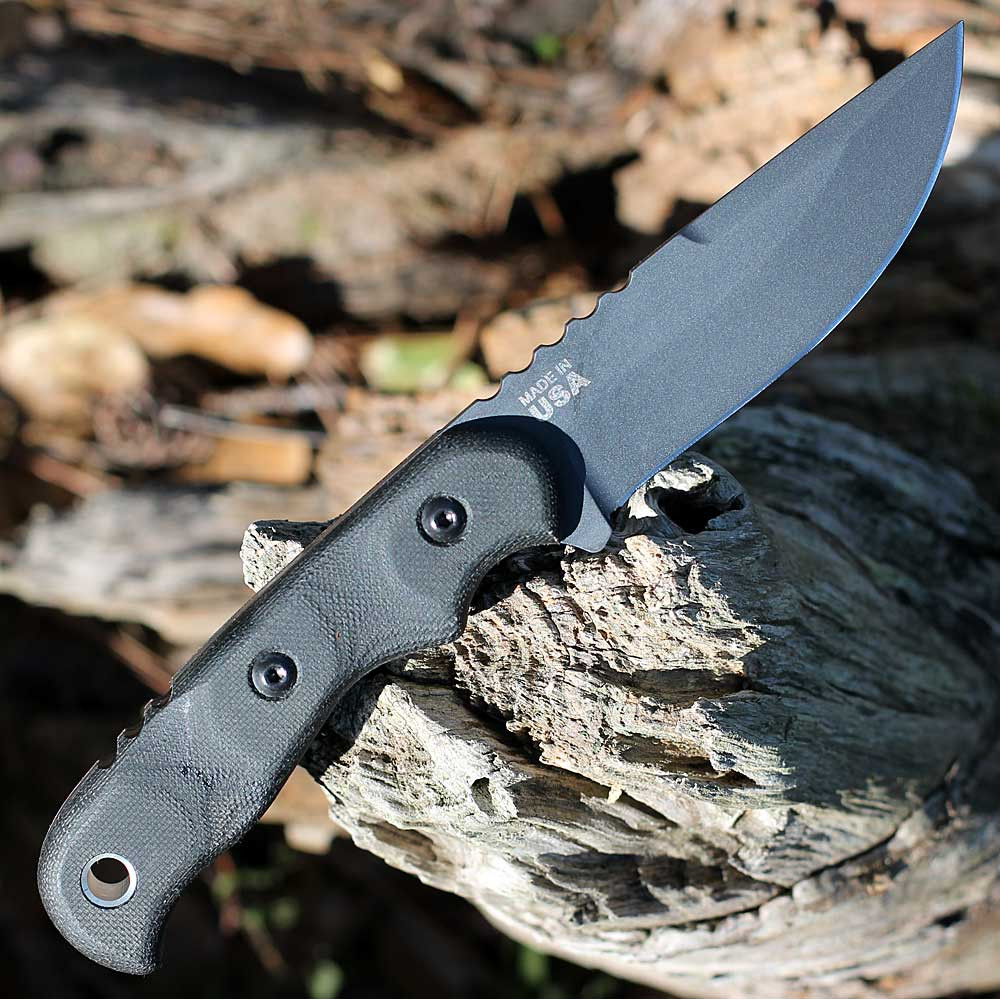 4.19 inch 1095 carbon steel Sniper Gray blade on a TOPS Tex Creek fixed blade
