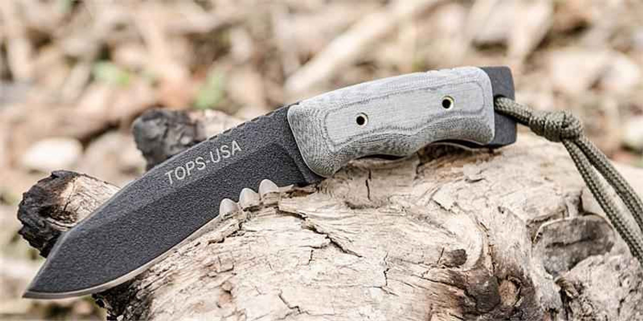 TOPS Knives Mini Eagle Fixed, 1095 High carbon Steel, Black Linen Micarta