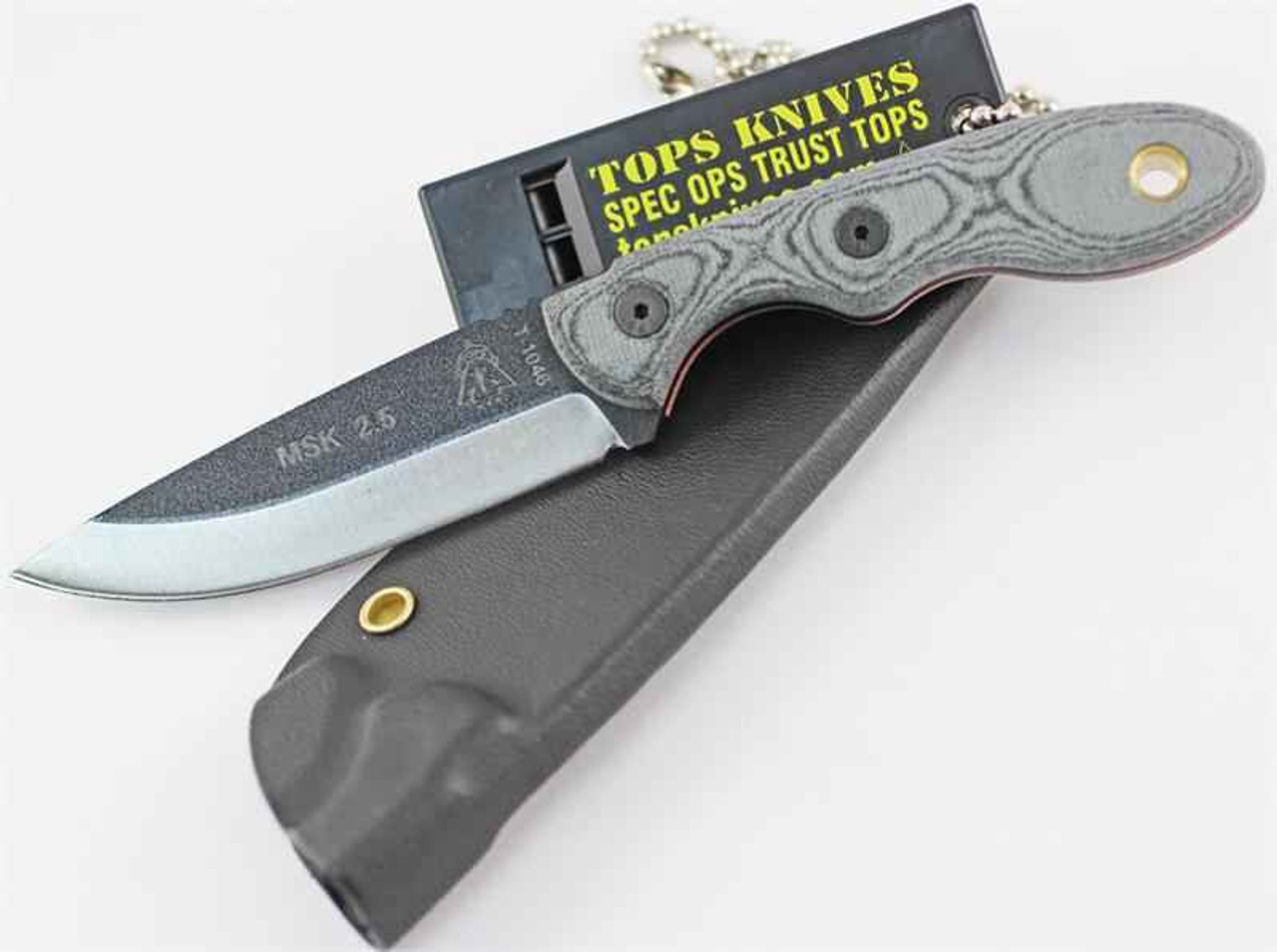 TOPS Knives Scandi Fixed Blade, 1095 High Carbon Steel, Black Linen Micarta Handle