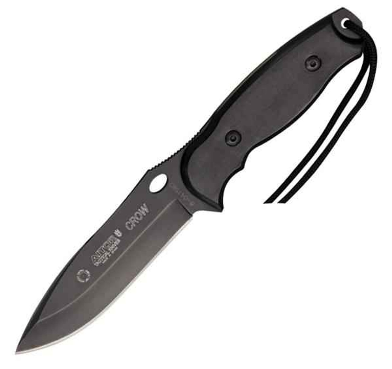 Aitor 16129 Crow Black, 4.5" Coated SS Plain Blade, Fenolgraf Handles, Leather Sheath