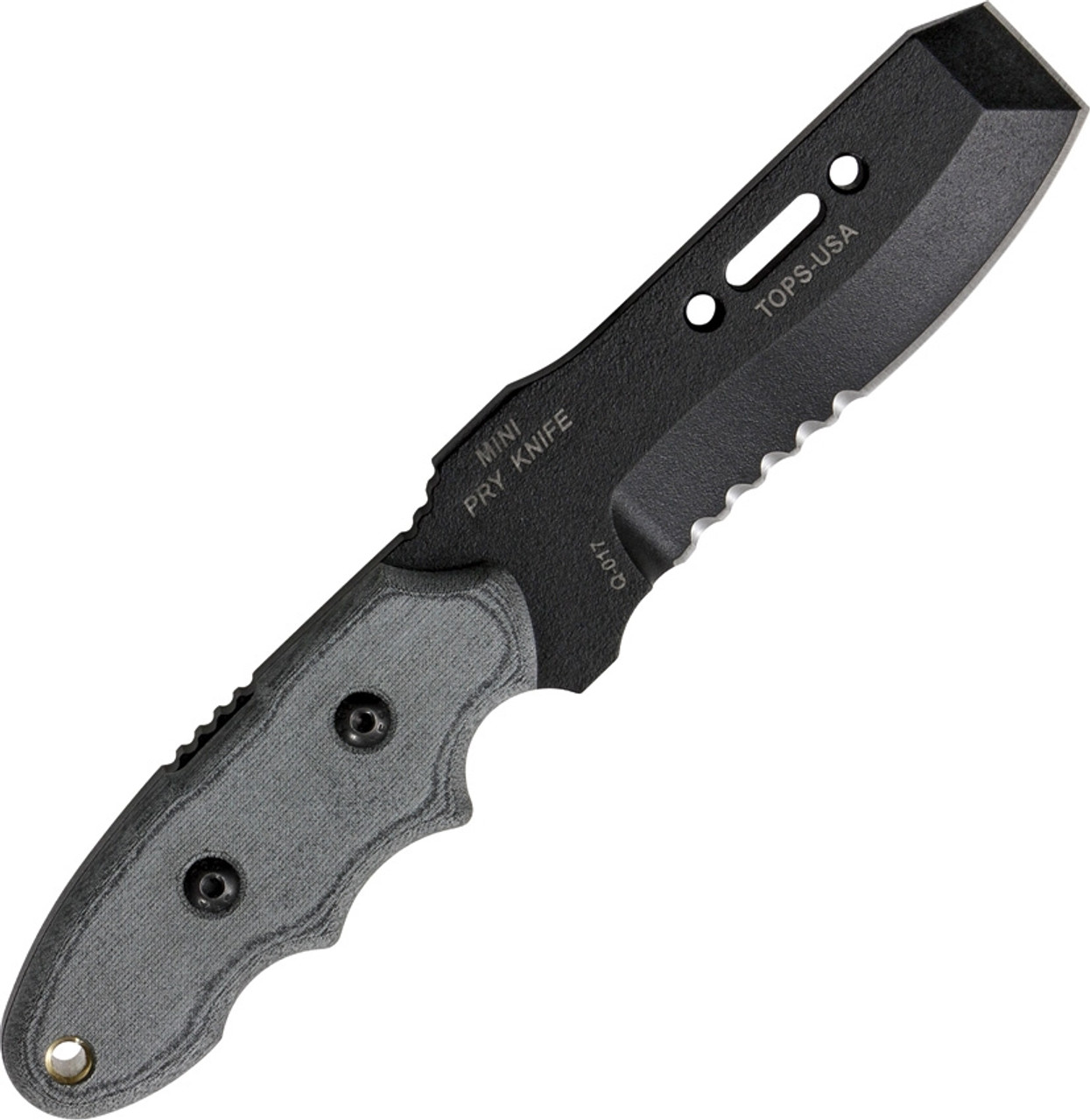 TOPS Knives MINI Pry Knife Blk Linen Micarta (4.25" Blk 1095) MPK-01