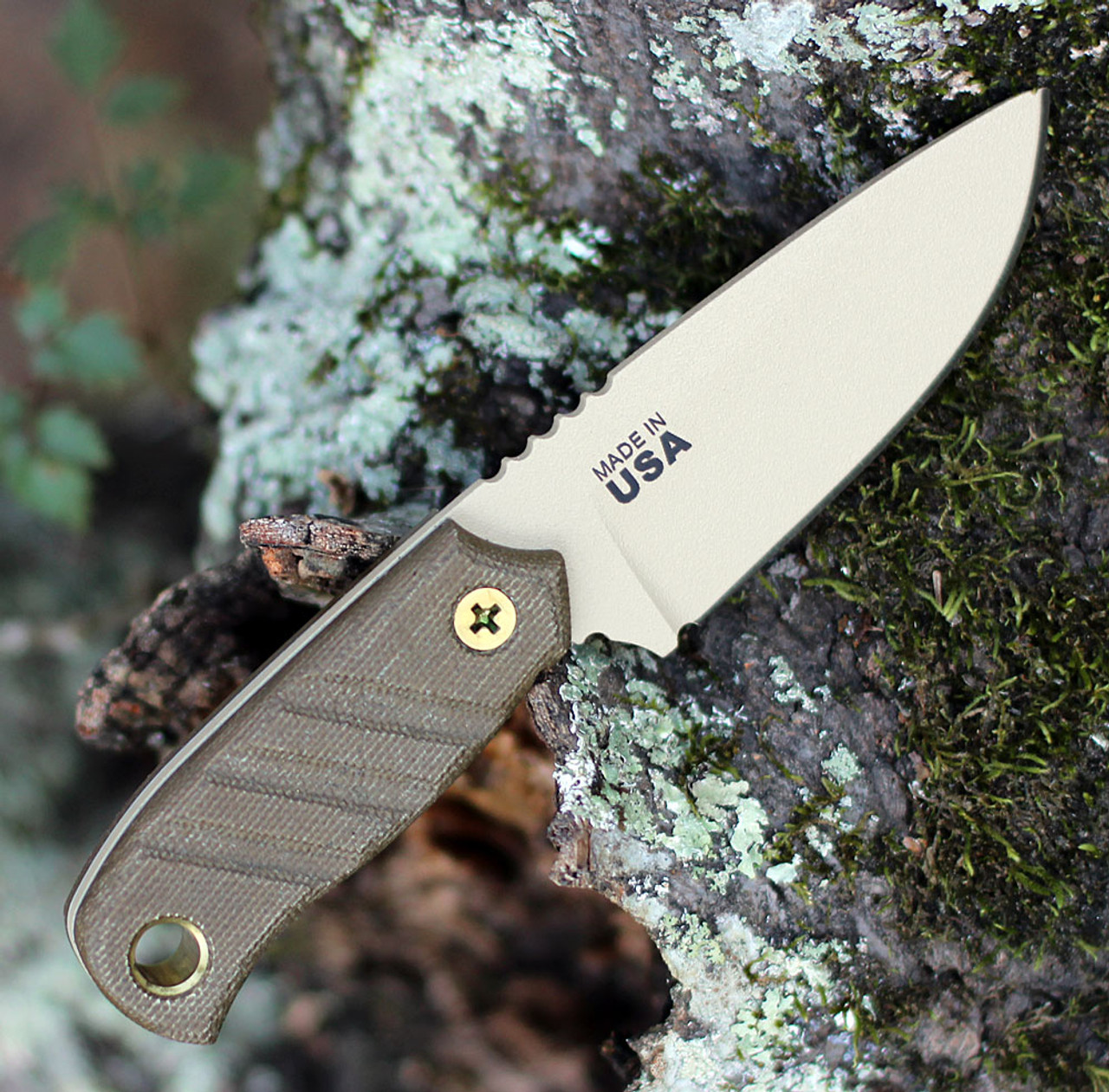 TOPS Baja 3.0 Fixed Blade, Coyote Tan 1095 High Carbon, Green Micarta Handle