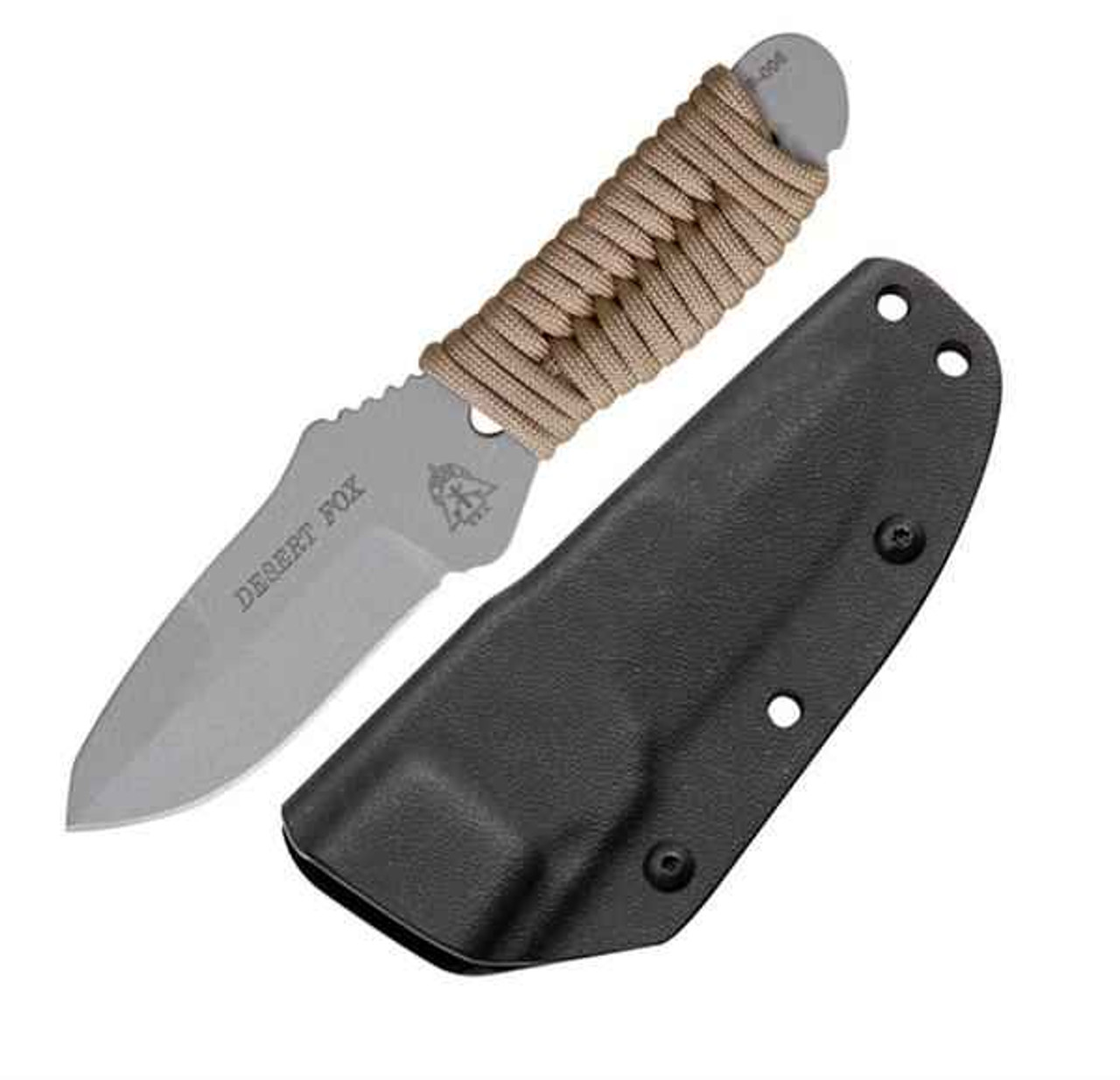 TOPS Knives Desert Fox  - Tan Paracord Wrap (3" Gray 1095) DFOX-01