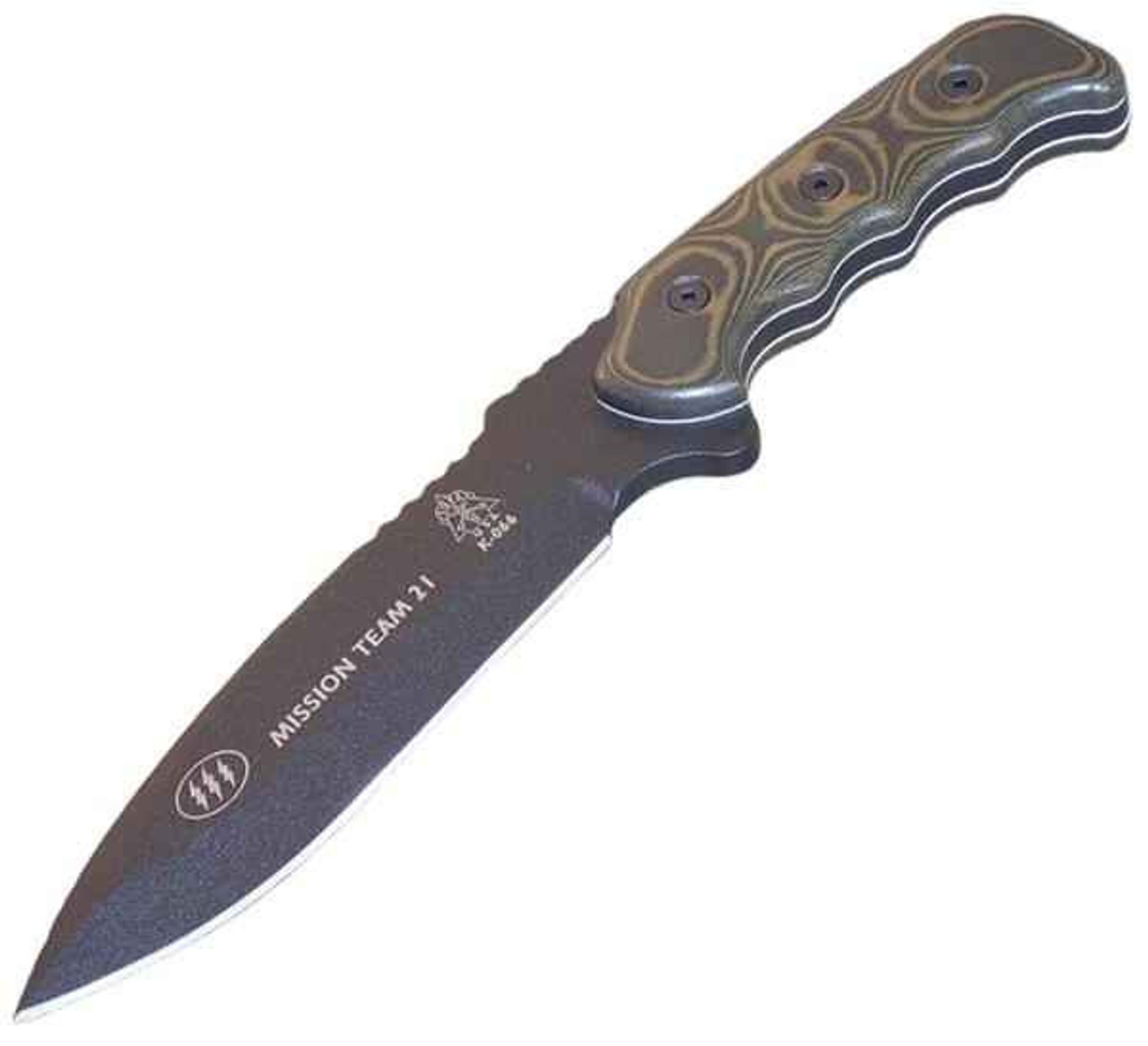 Tops Mission Team 21, Black Blade, Green/Black Micarta, Sheath