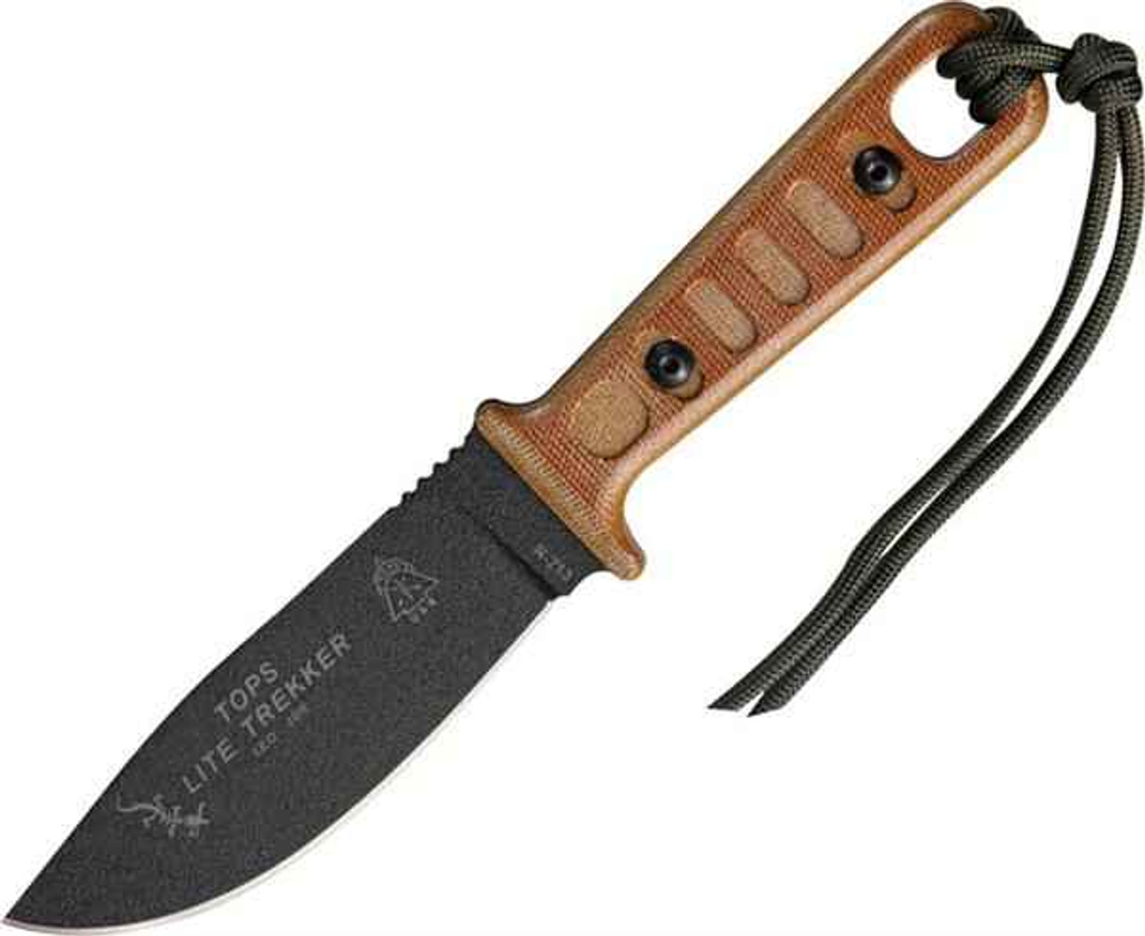 TOPS Knives Lite Trekker Survival (TPTLT01T) 4.25" 1095 Black Clip Point Plain Blade, Tan Micarta Handle, Black Kydex Sheath