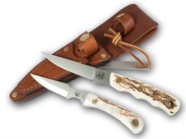 Knives of Alaska Jaeger & Cub Combo Set, Stag Handles, w/ Leather Sheath