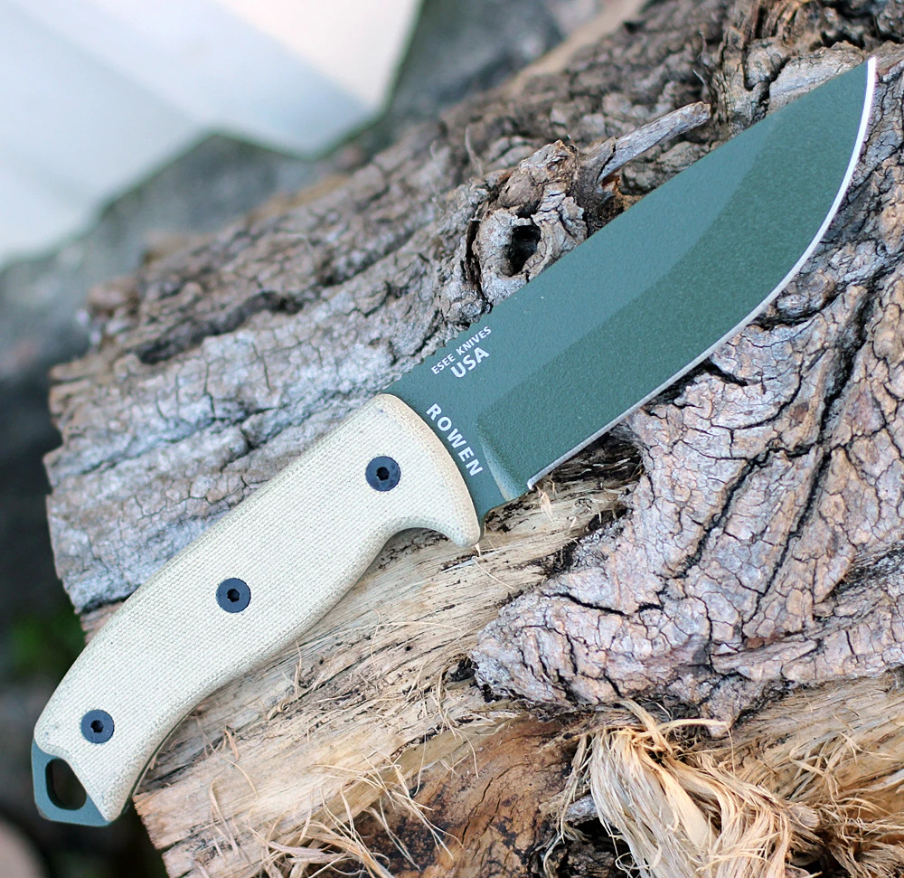 ESEE-5 ESEE-5P-KO-OD-E 1095 OD Green Saber Grind Blade Open Detail View