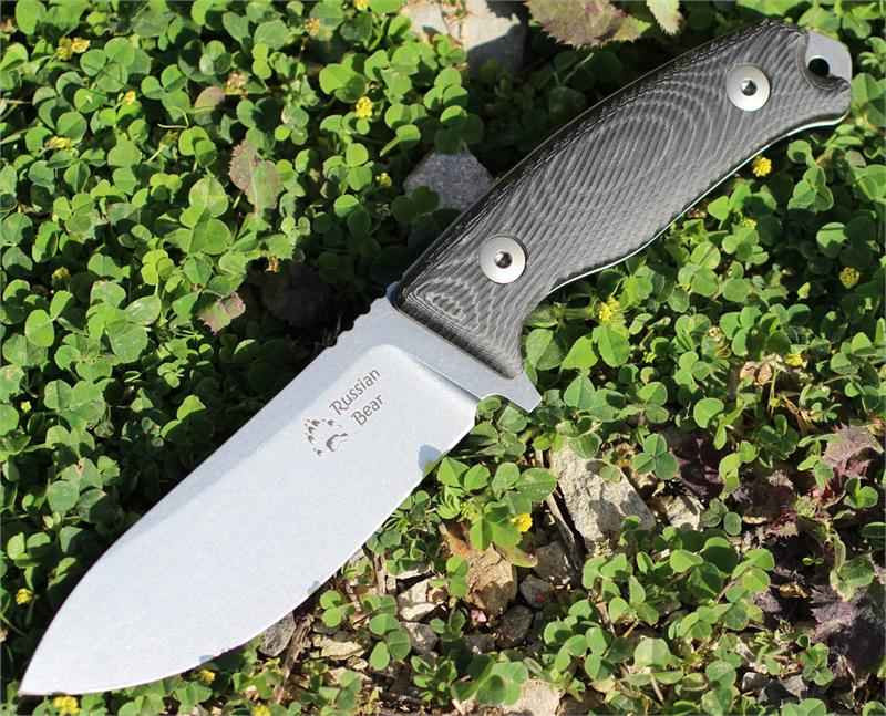 Dendra Russian Bear Fixed Blade, Stonewashed Niolox Steel, Black