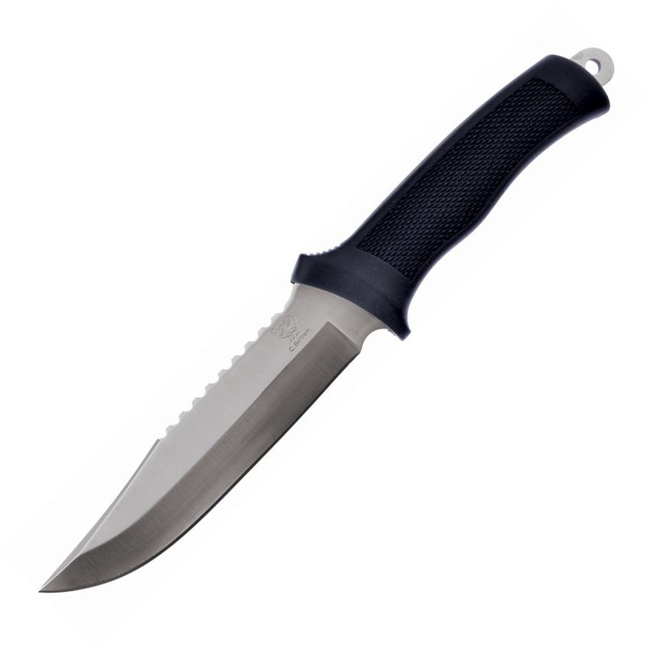 Hen & Rooster Bowie (HR5010) 6"Stainless Steel Bowie Style Satin Plain Blade, Black Checkered Rubber Handle