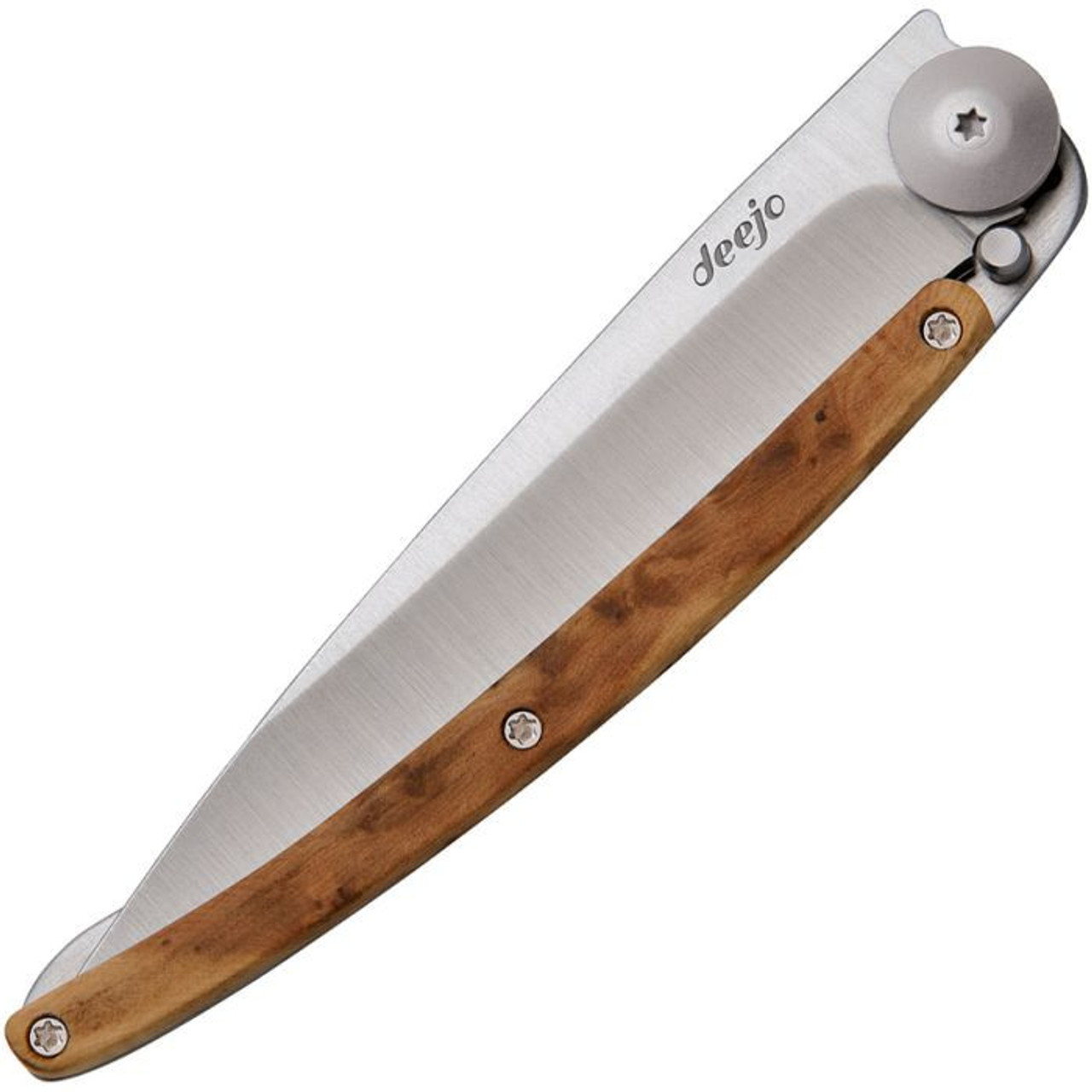 Deejo DEE1CB002 Wood 37g, 3.75" Z40C13 SS Plain Blade, Juniper Wood Handle