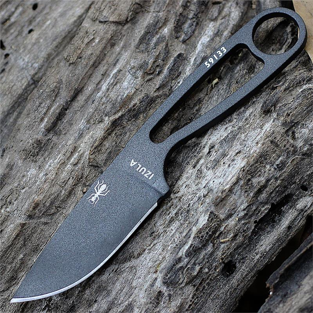 ESEE-Izula Survival Kit Fixed Blade Knife (IZULA-TG-B-KIT) 2.63" Tactical Gray 1095 Drop Point Blade, Tactical Gray Skeletonized Handle | Optional Black G-10 Handle