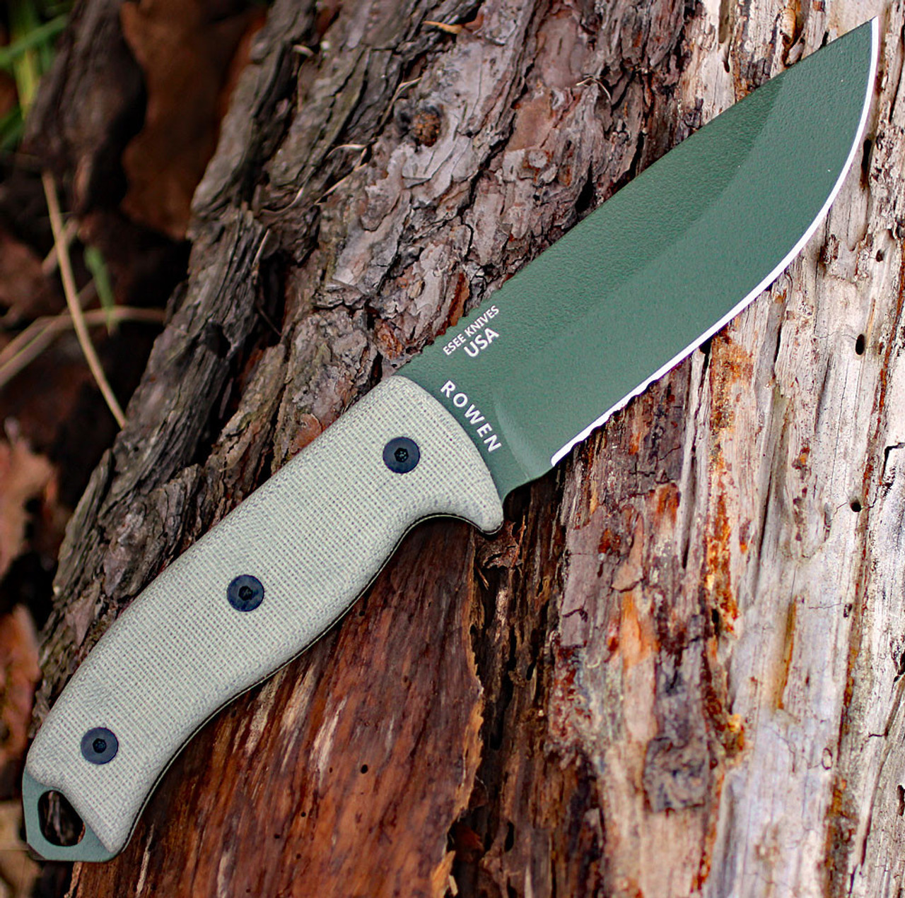 ESEE-5 Fixed Blade Knife (ESEE-5S-OD-E)-5.25" OD Green 1095 Partially Serrated Drop Point Blade, Tan Micarta Handle