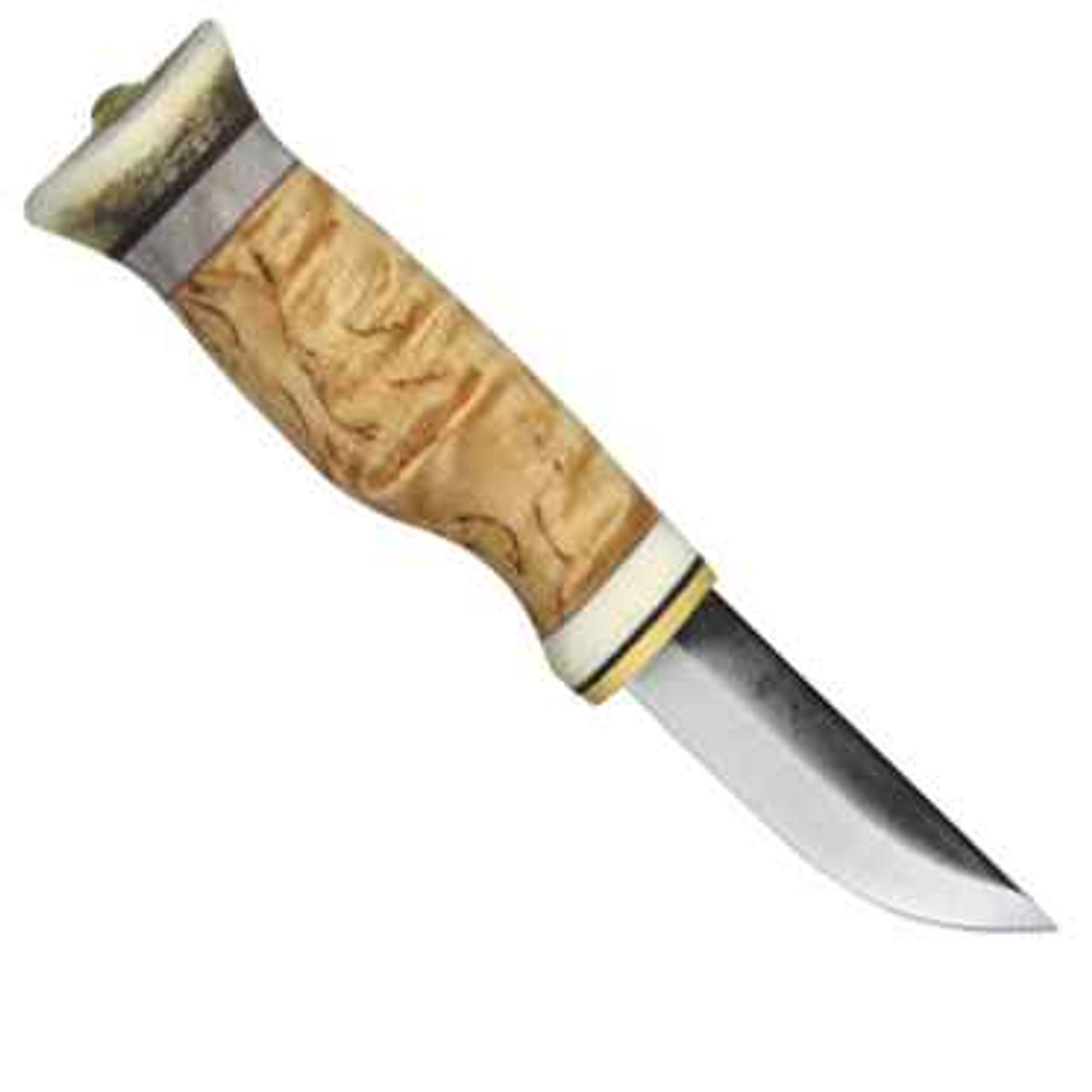 Kero Sami., Curly Birch and Reindeer Antler Handle, 3 in High Carbon Steel Blade