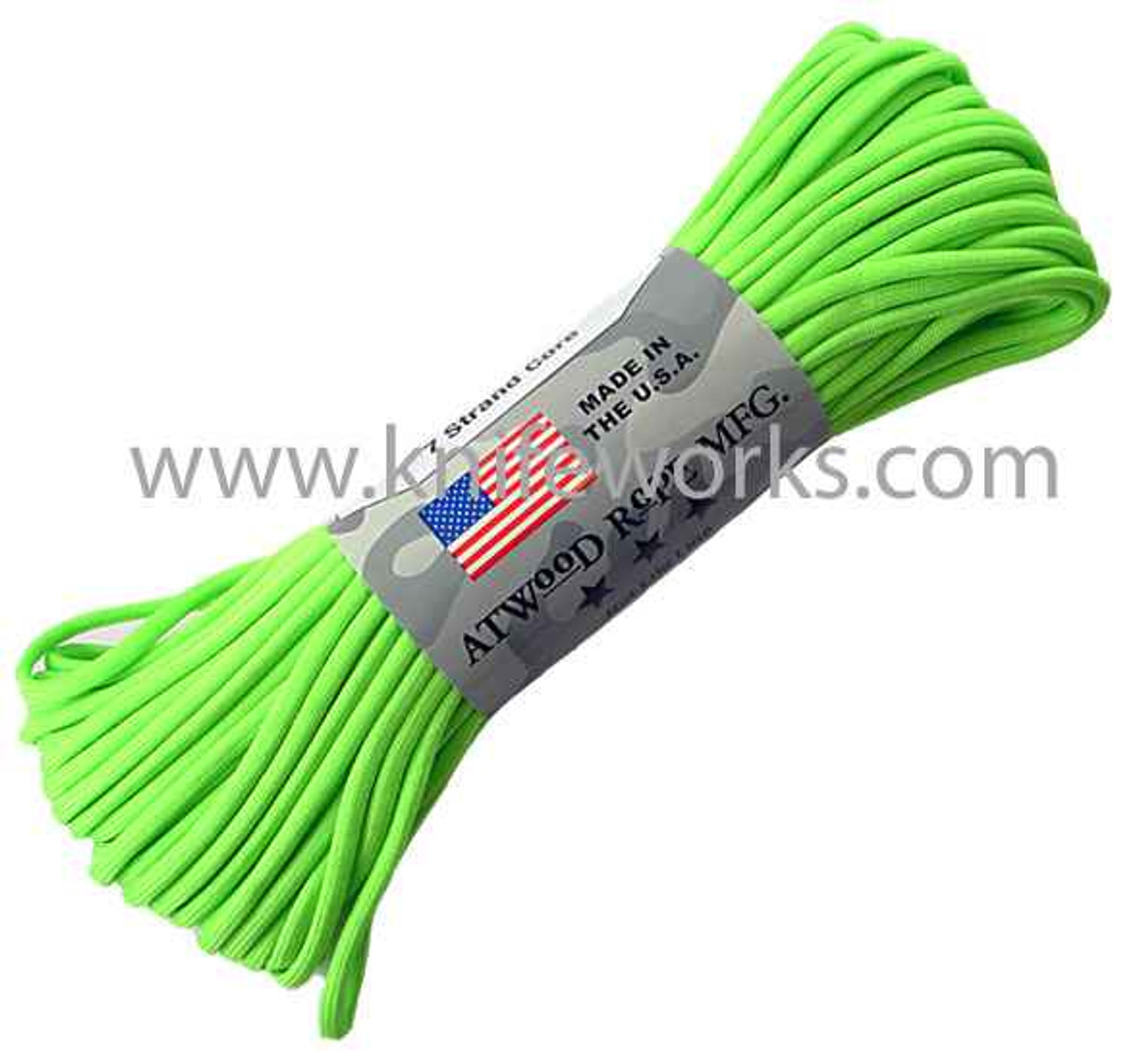 Parachute Cord Neon Green. Nylon construction. 100 ft. length